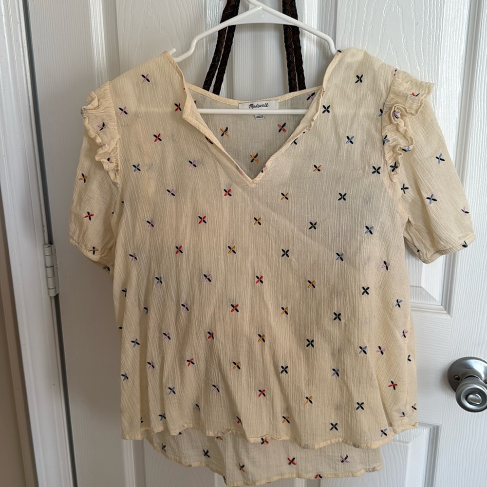 Madewell ruffle delicate blouse with detailed embroidery